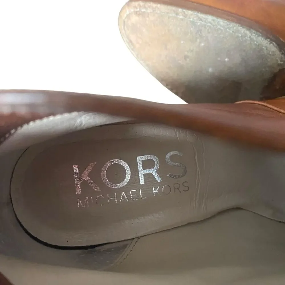 Michael Kors Wayland Brown Cognac Leather Ankle Heeled Boots size 8